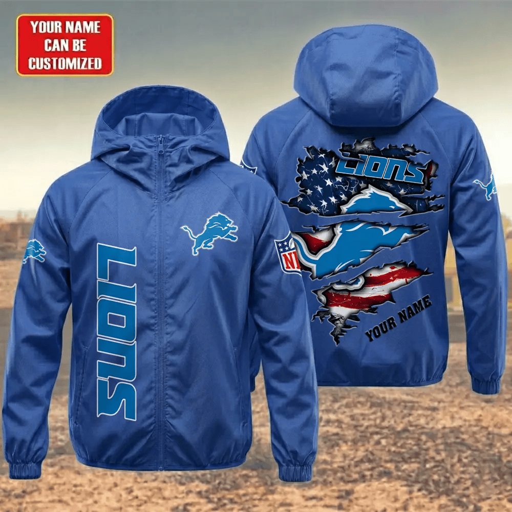 Detroit Lions Hooded Full Zip Windbreaker Jacket Pr566b