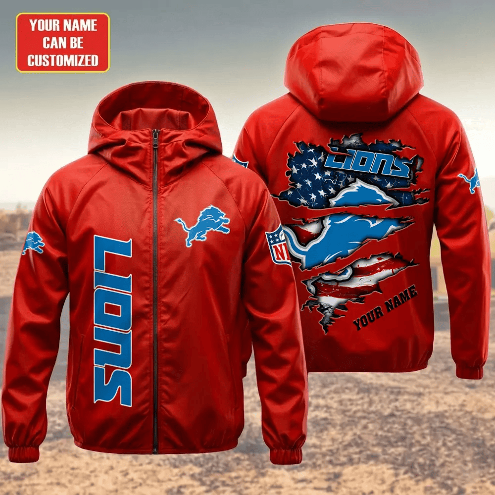 Detroit Lions Hooded Full Zip Windbreaker Jacket Pr566b