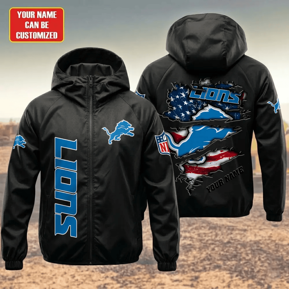 Detroit Lions Hooded Full Zip Windbreaker Jacket Pr566b