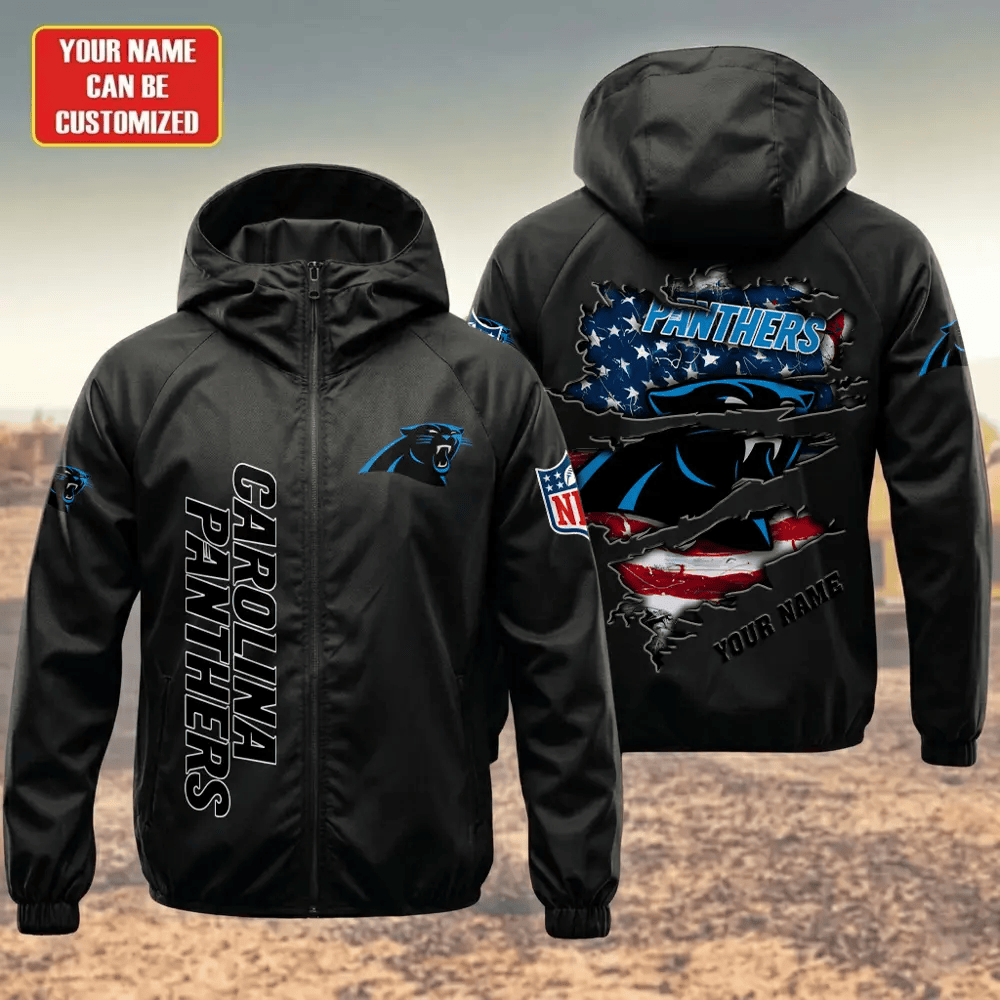 Carolina Panthers Hooded Full Zip Windbreaker Jacket Phdhhs
