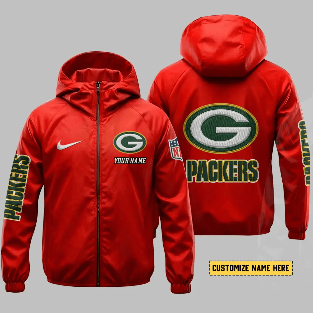 Green Bay Packers Hooded Full Zip Windbreaker Jacket Pemut7