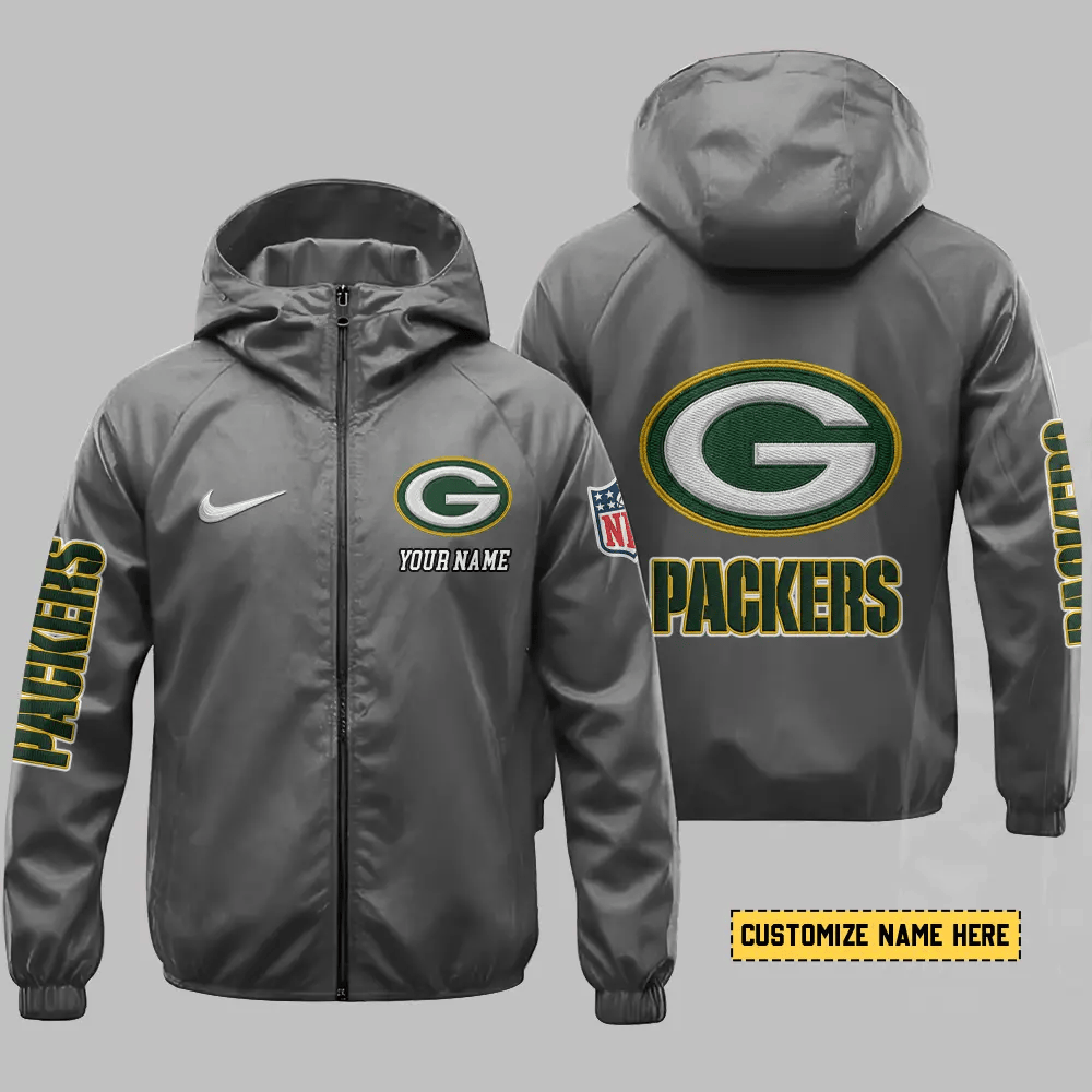 Green Bay Packers Hooded Full Zip Windbreaker Jacket Pemut7