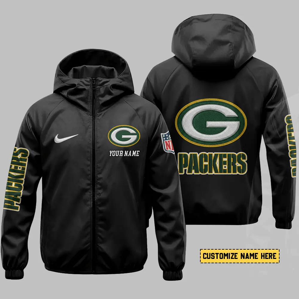 Green Bay Packers Hooded Full Zip Windbreaker Jacket Pemut7