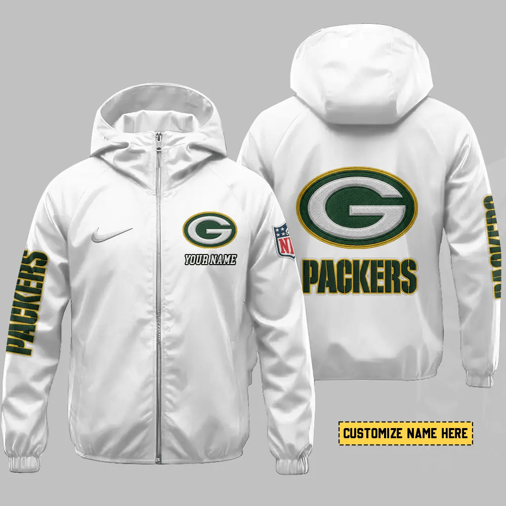 Green Bay Packers Hooded Full Zip Windbreaker Jacket Pemut7
