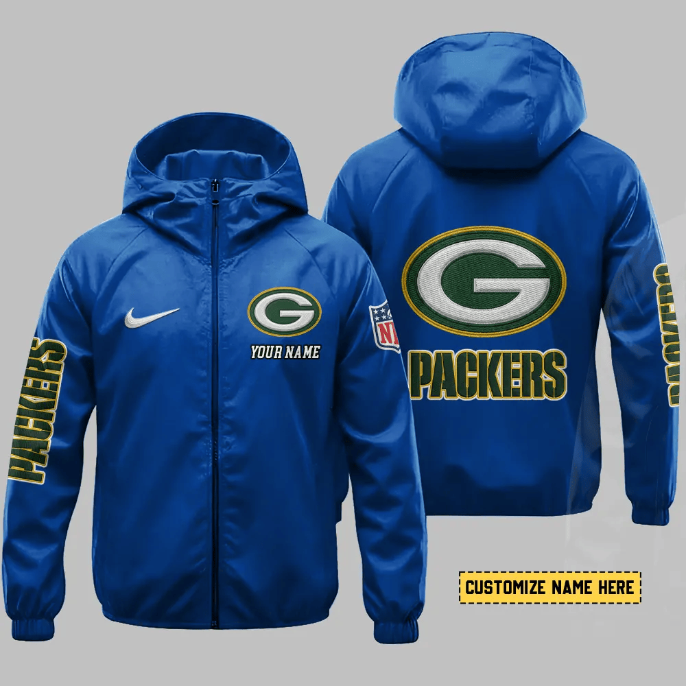 Green Bay Packers Hooded Full Zip Windbreaker Jacket Pemut7