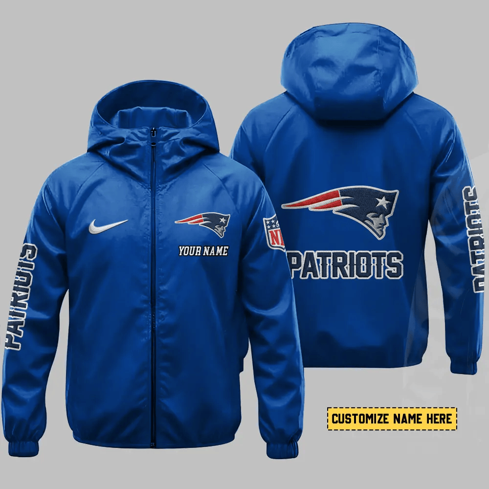 New England Patriots Hooded Full Zip Windbreaker Jacket Panyx3
