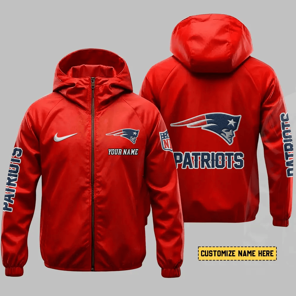 New England Patriots Hooded Full Zip Windbreaker Jacket Panyx3