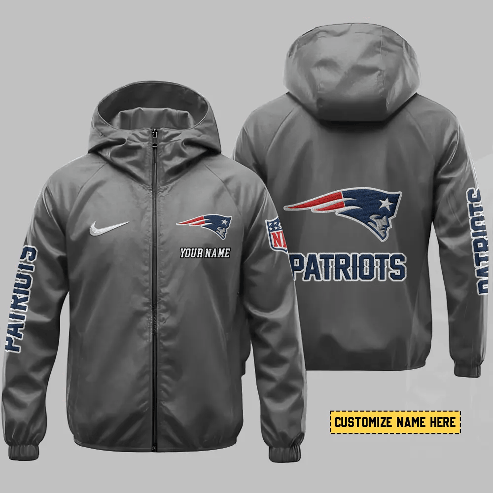 New England Patriots Hooded Full Zip Windbreaker Jacket Panyx3