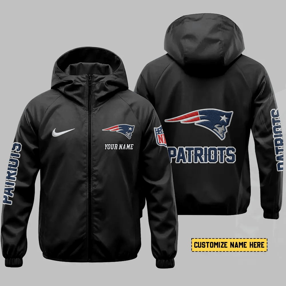 New England Patriots Hooded Full Zip Windbreaker Jacket Panyx3