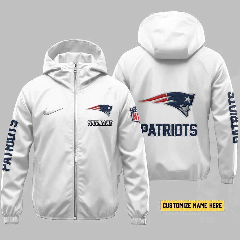 New England Patriots Hooded Full Zip Windbreaker Jacket Panyx3