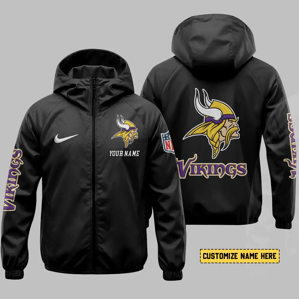 Minnesota Vikings Hooded Full Zip Windbreaker Jacket Pdhrsp
