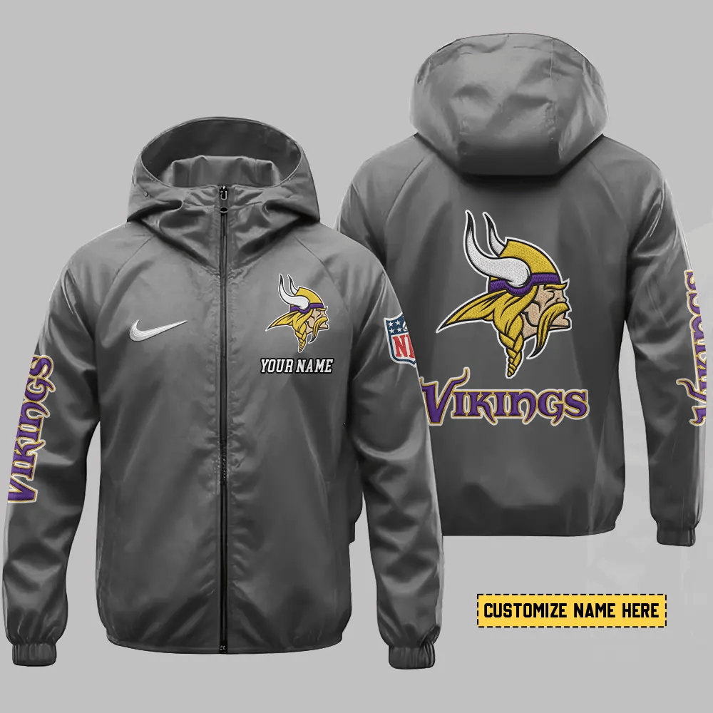 Minnesota Vikings Hooded Full Zip Windbreaker Jacket Pdhrsp