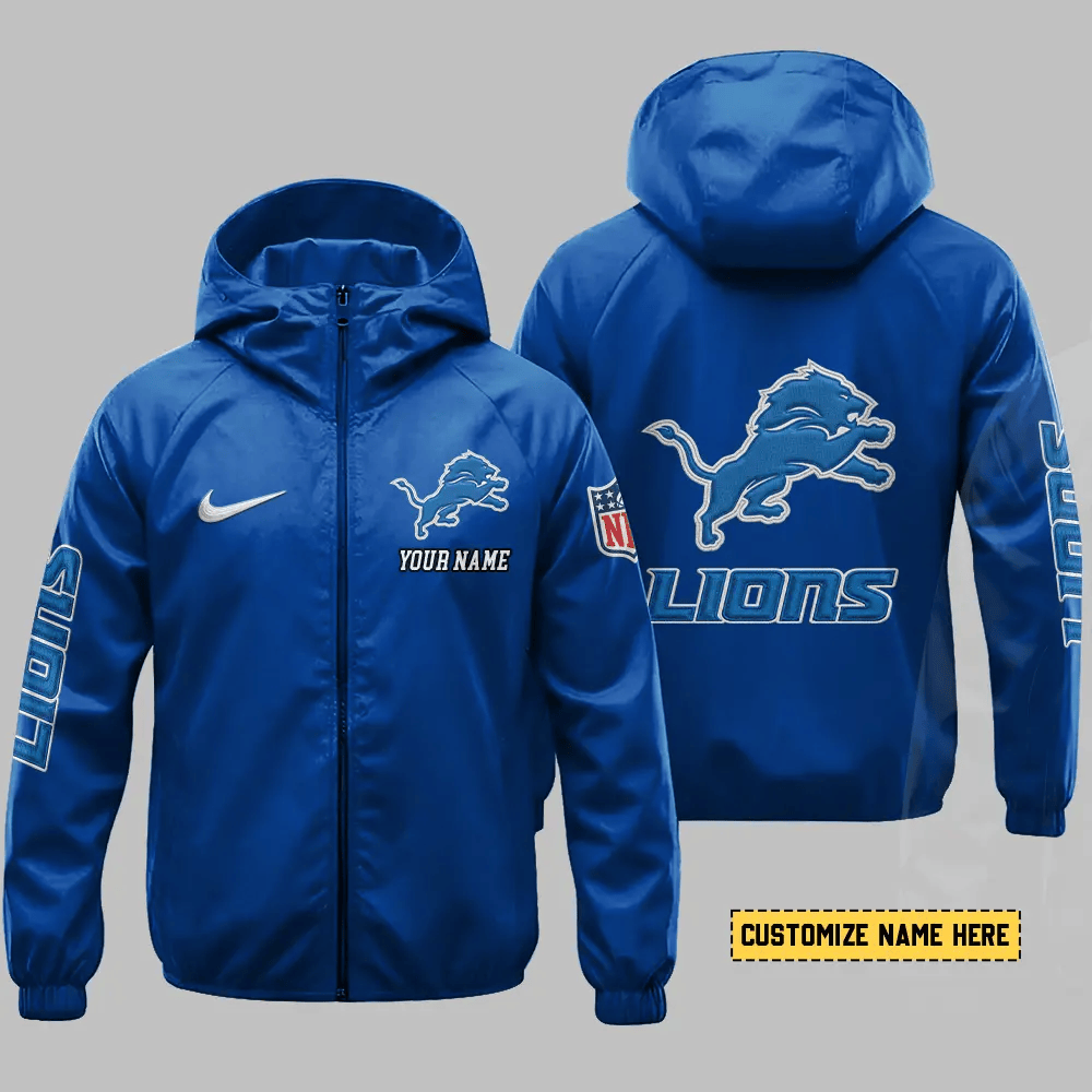 Detroit Lions Hooded Full Zip Windbreaker Jacket P2sln2