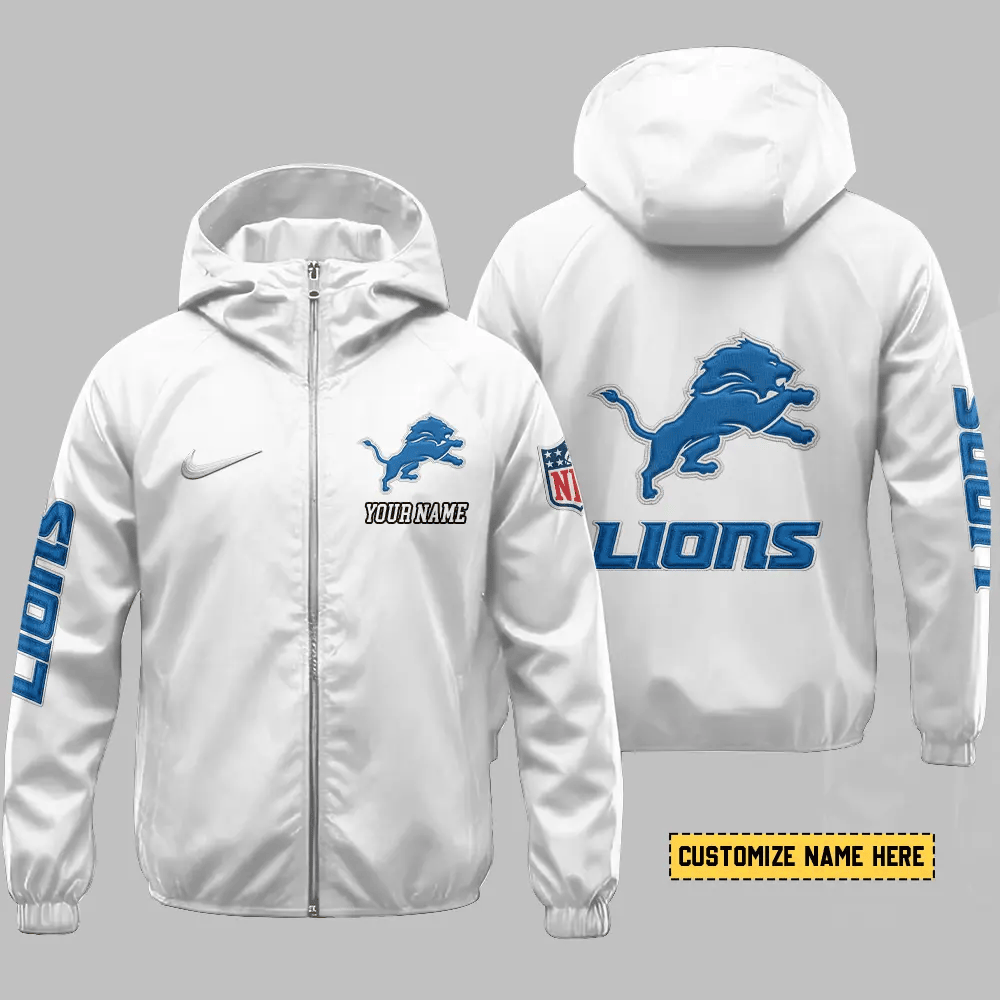 Detroit Lions Hooded Full Zip Windbreaker Jacket P2sln2