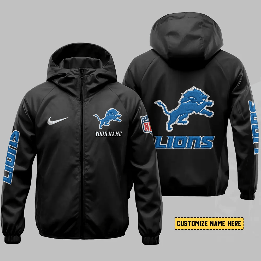 Detroit Lions Hooded Full Zip Windbreaker Jacket P2sln2