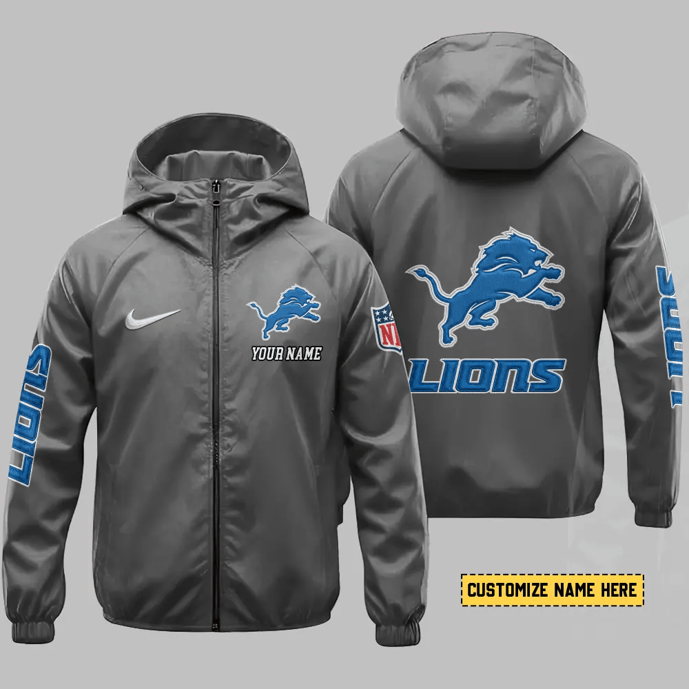 Detroit Lions Hooded Full Zip Windbreaker Jacket P2sln2