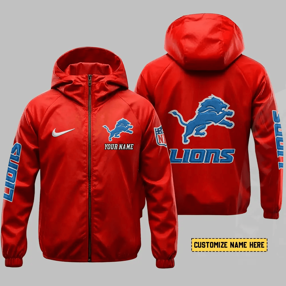 Detroit Lions Hooded Full Zip Windbreaker Jacket P2sln2