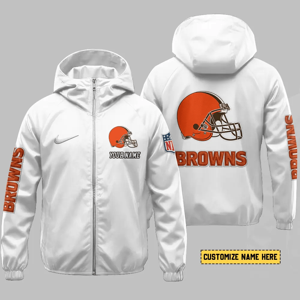 Cleveland Browns Hooded Full Zip Windbreaker Jacket Paxnem