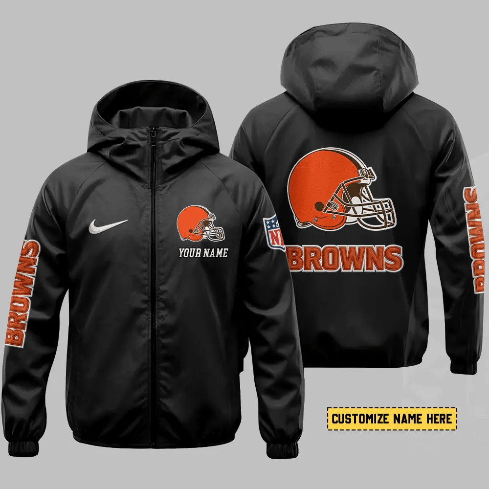 Cleveland Browns Hooded Full Zip Windbreaker Jacket Paxnem