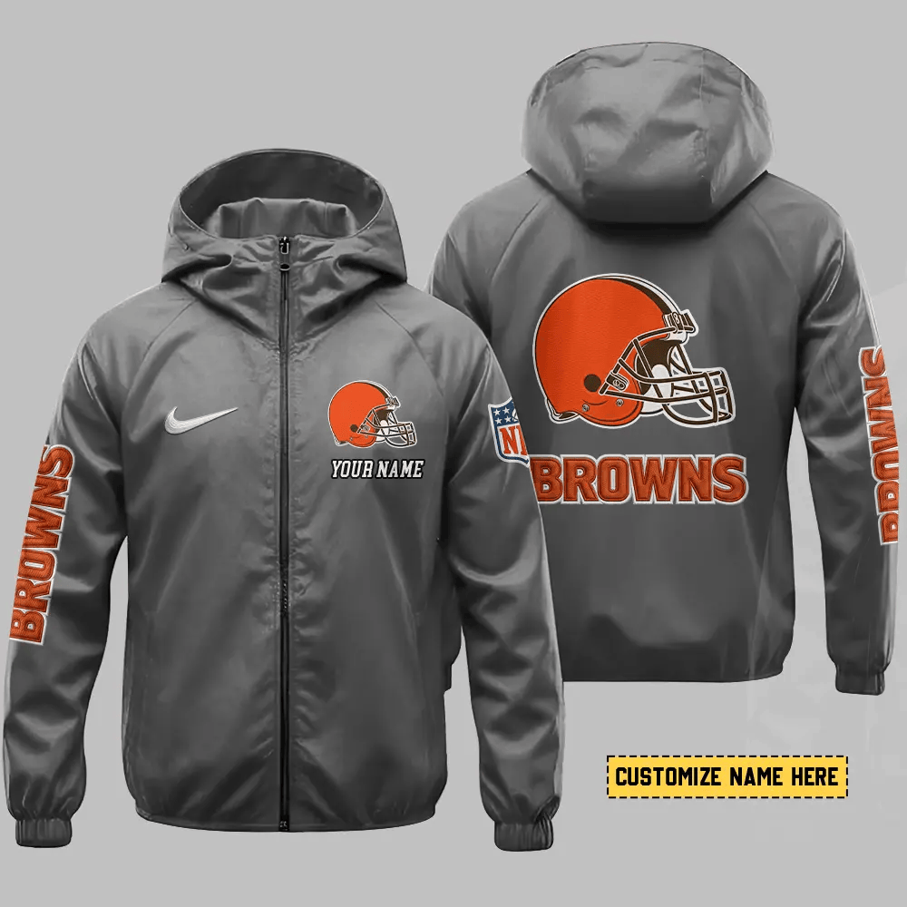 Cleveland Browns Hooded Full Zip Windbreaker Jacket Paxnem