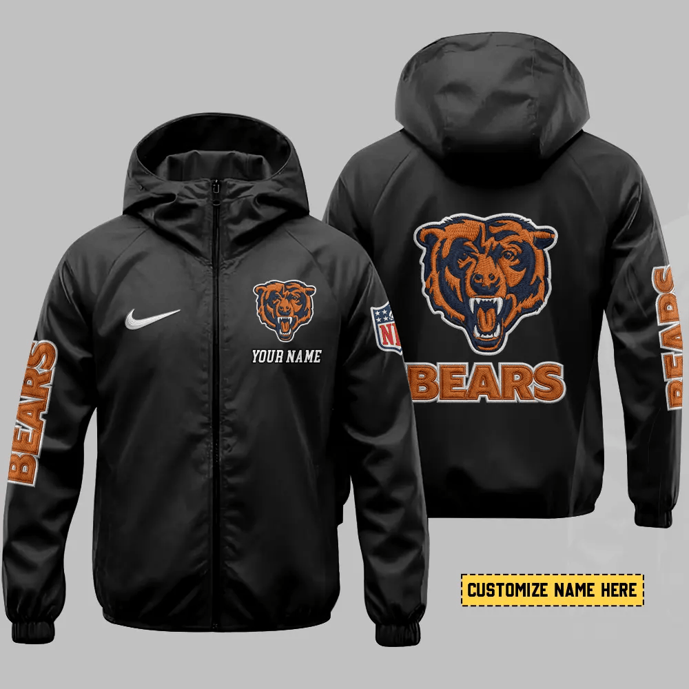 Chicago Bears Hooded Full Zip Windbreaker Jacket Pr2qv6