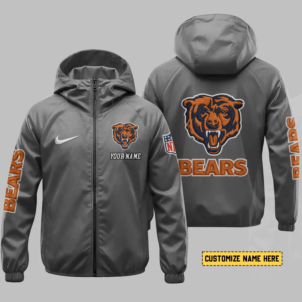 Chicago Bears Hooded Full Zip Windbreaker Jacket Pr2qv6