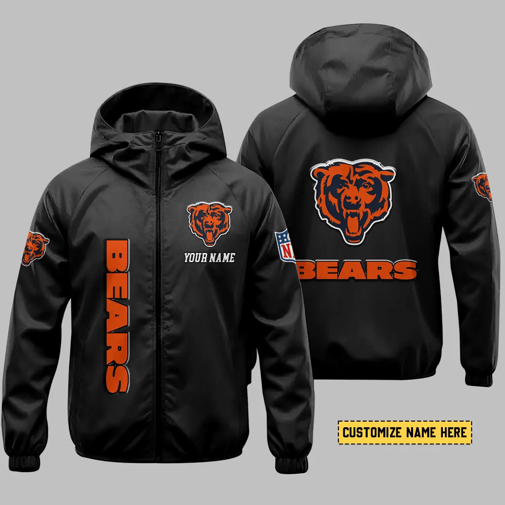 Chicago Bears Hooded Full Zip Windbreaker Jacket Pq566s