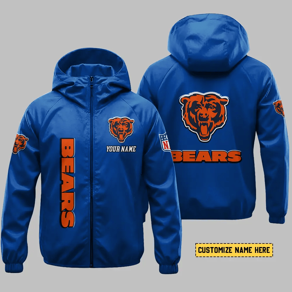 Chicago Bears Hooded Full Zip Windbreaker Jacket Pq566s