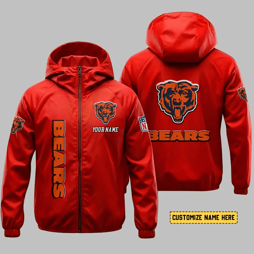 Chicago Bears Hooded Full Zip Windbreaker Jacket Pq566s