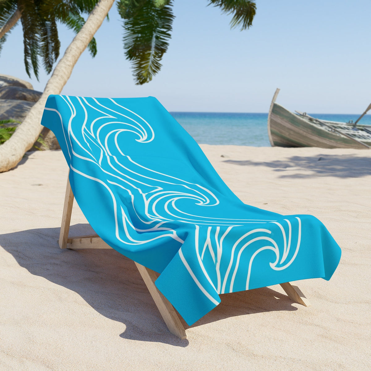 Minimalist Wave Line Art Beach Towel - Oversized Beach Towel