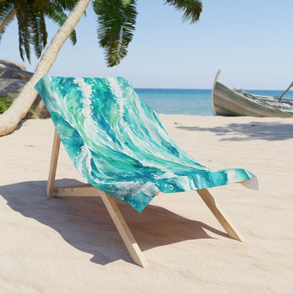 Watercolor Ocean Waves Beach Towel - Oversized Beach Towel
