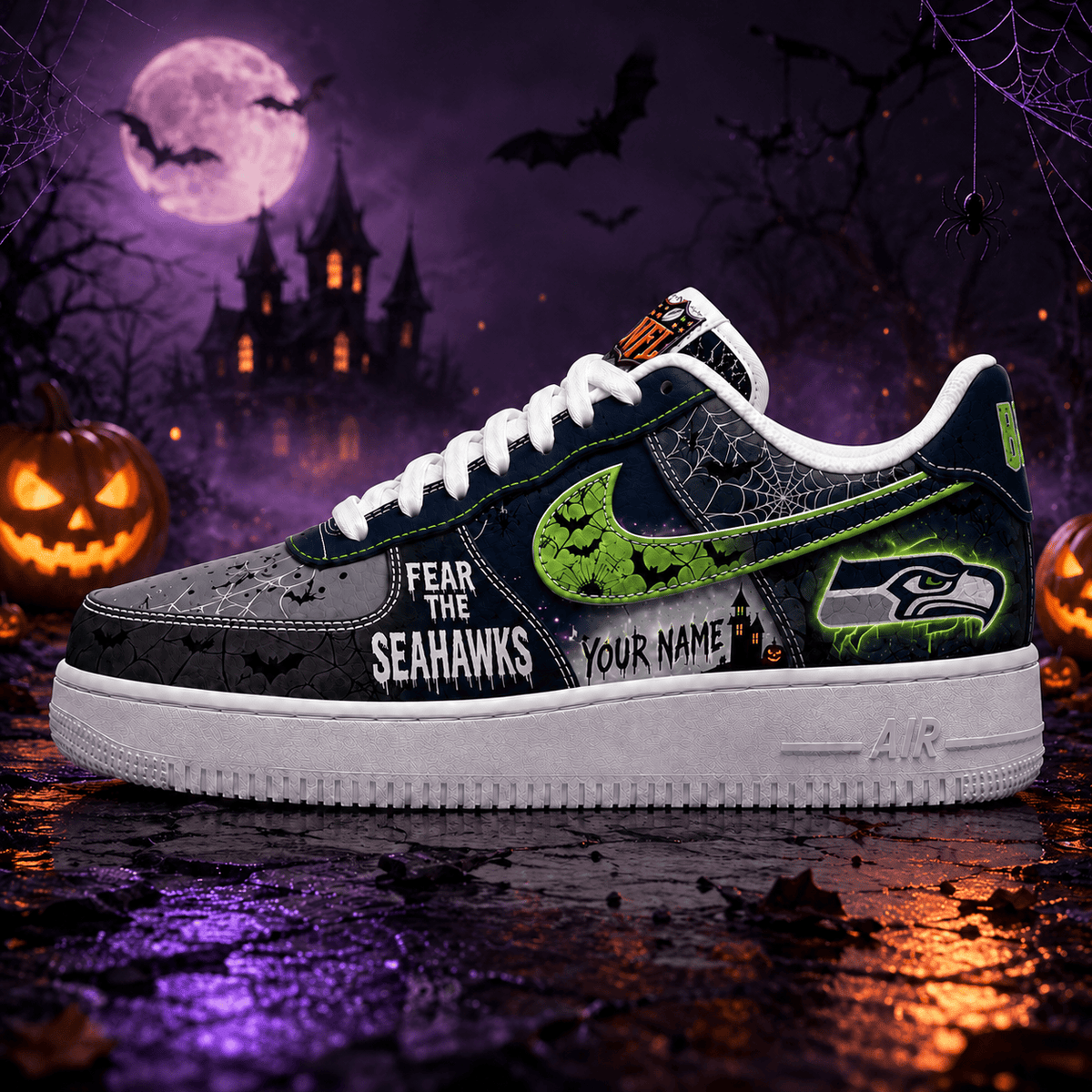 Seattle Seahawks | Premium Fear The Team Halloween Low Top Sneakers
