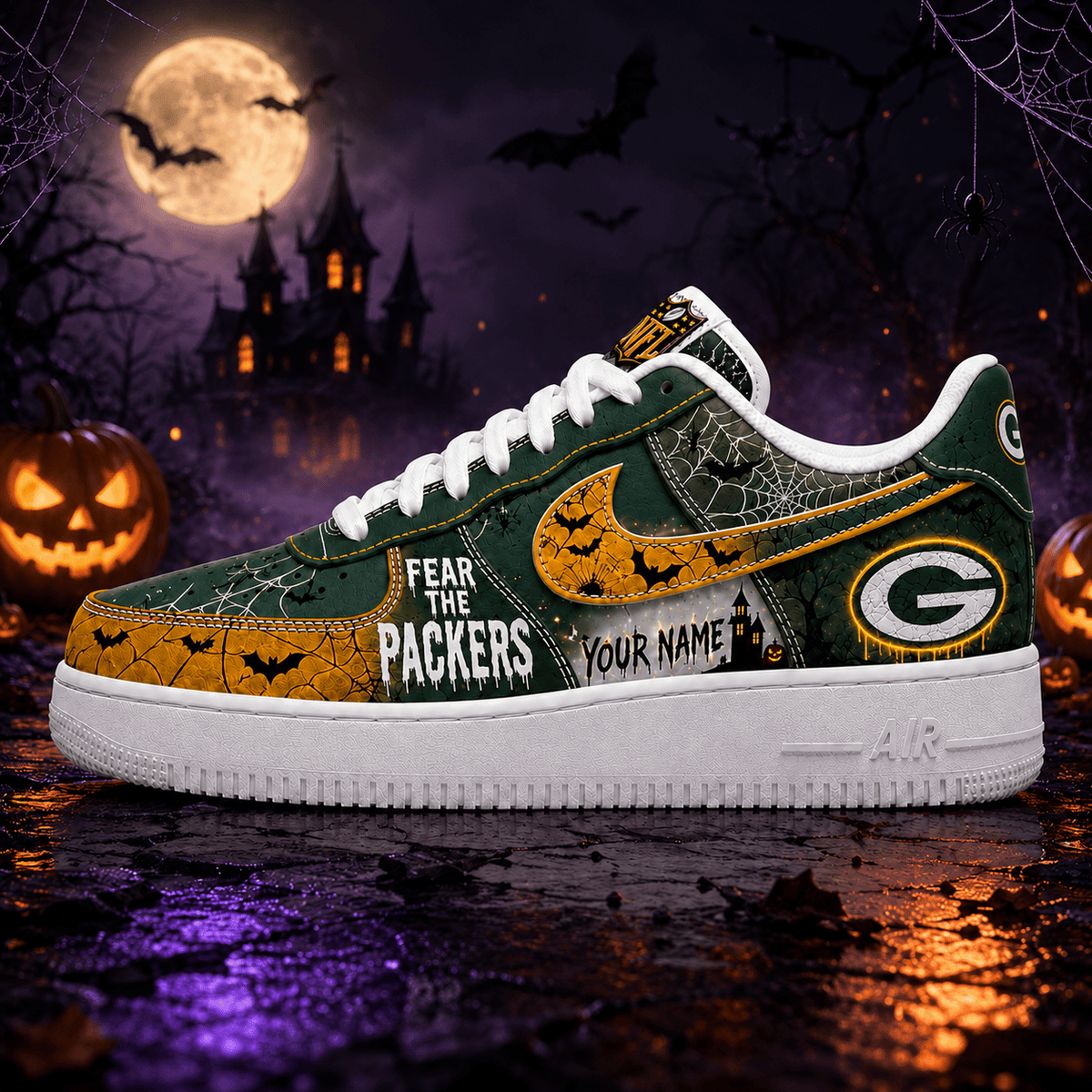 Green Bay Packers | Premium Fear The Team Halloween Low Top Sneakers