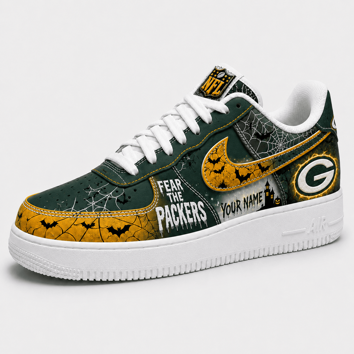 Green Bay Packers | Premium Fear The Team Halloween Low Top Sneakers
