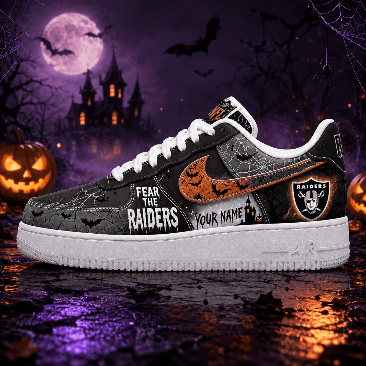 Las Vegas Raiders | Premium Fear The Team Halloween Low Top Sneakers - Va32183