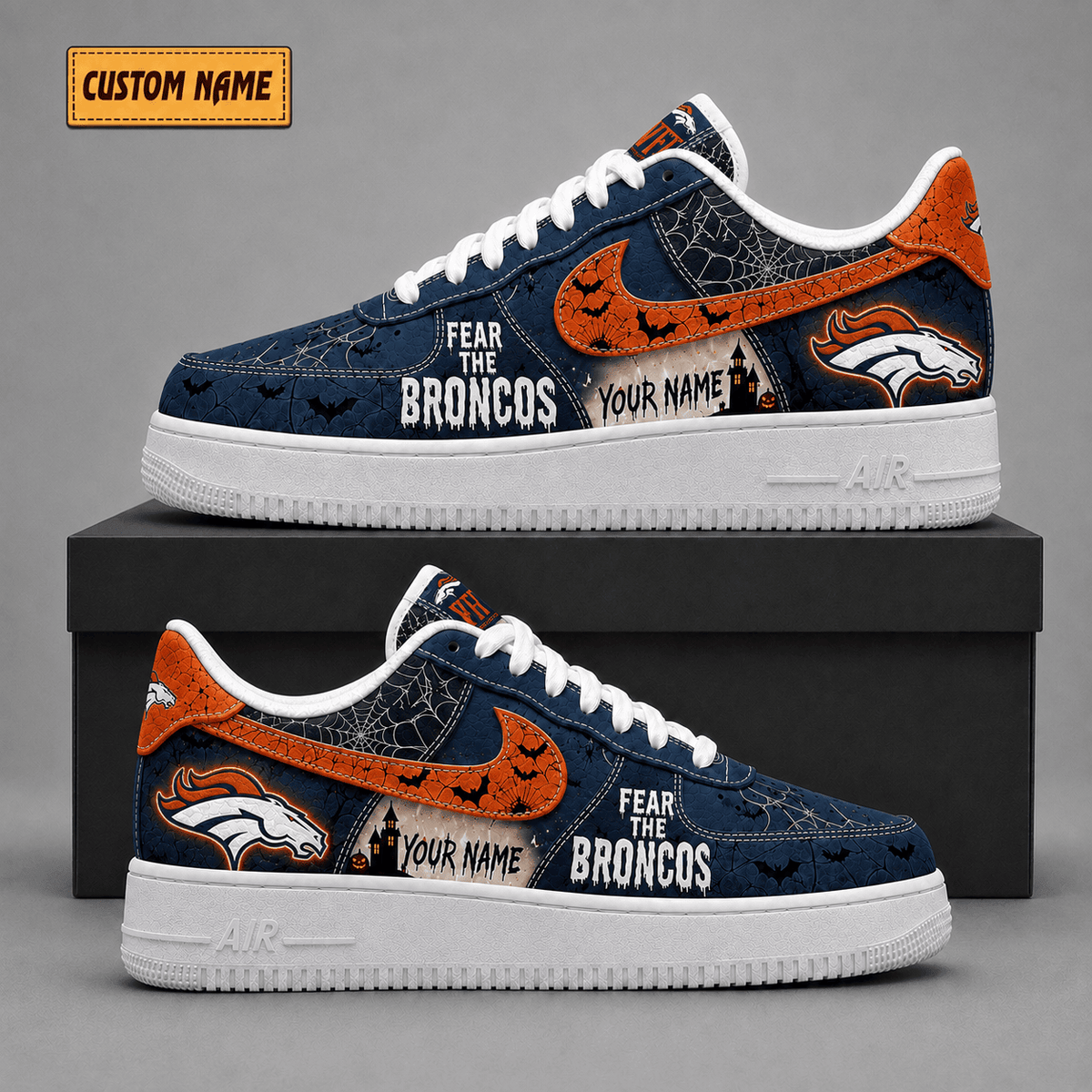 Denver Broncos | Premium Fear The Team Halloween Low Top Sneakers - Va323515