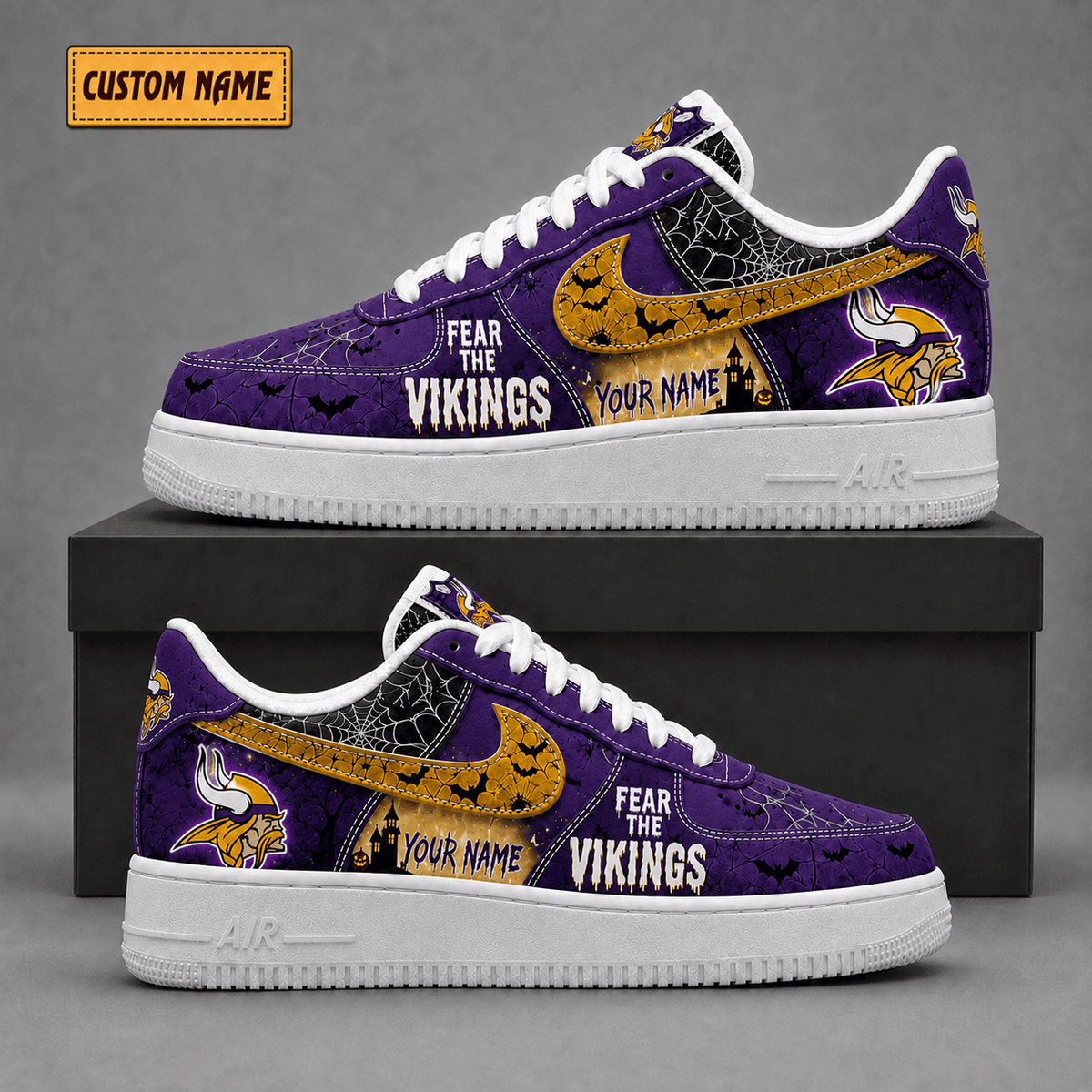 Minnesota Vikings | Premium Fear The Team Halloween Low Top Sneakers - Va323535