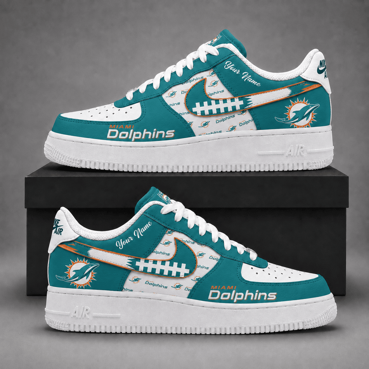 Miami Dolphins | Premium Fear The Team Low Top Sneakers Personalized - Va37421