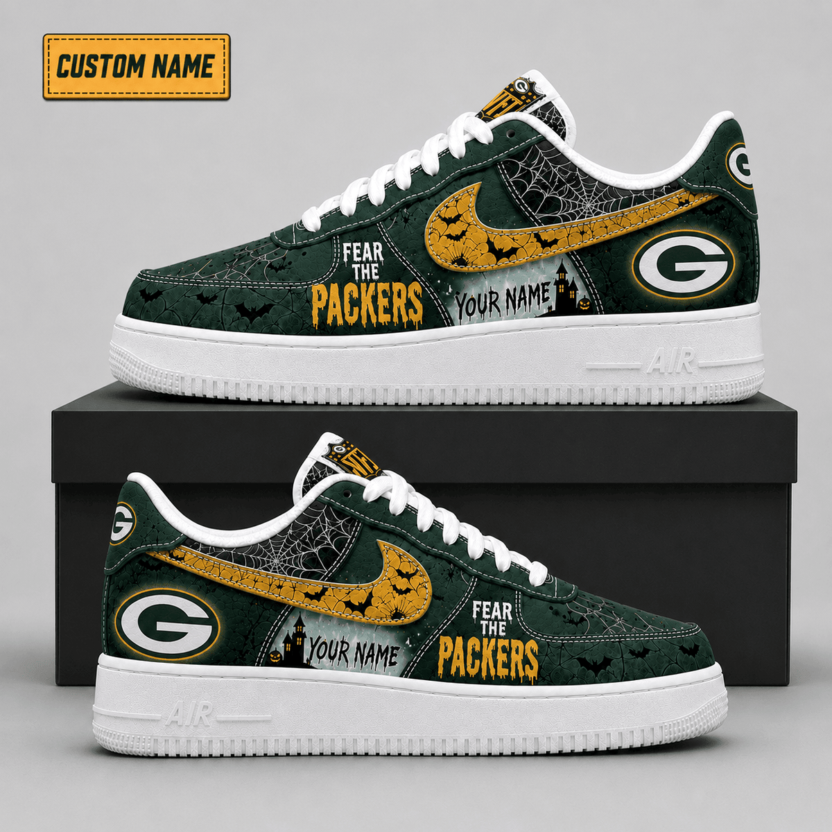 Green Bay Packers | Premium Fear The Team Halloween Low Top Sneakers - Va323525