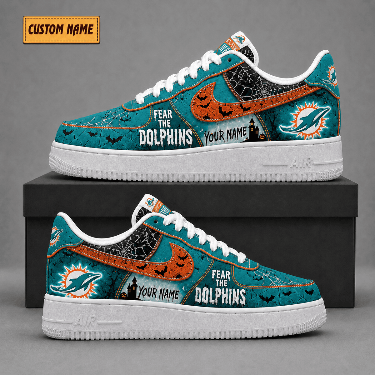 Miami Dolphins | Premium Fear The Team Halloween Low Top Sneakers - Va323516