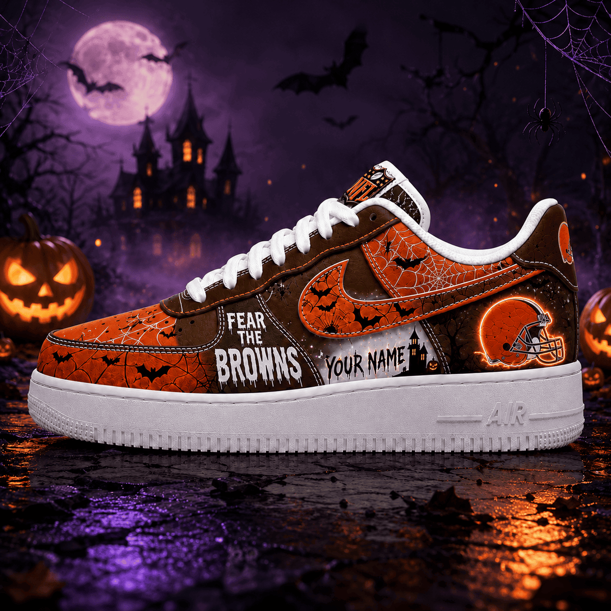 Cleveland Browns | Premium Fear The Team Halloween Low Top Sneakers - Va32190