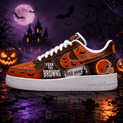 Cleveland Browns | Premium Fear The Team Halloween Low Top Sneakers - Va32190