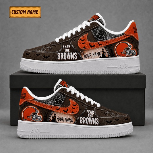 Cleveland Browns | Premium Fear The Team Halloween Low Top Sneakers - Va323512