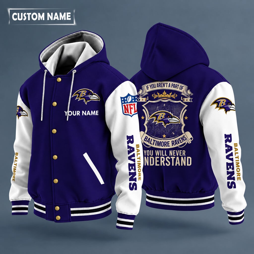 Baltimore Ravens Hooded Letterman Jacket Custom Name Pqt9qk