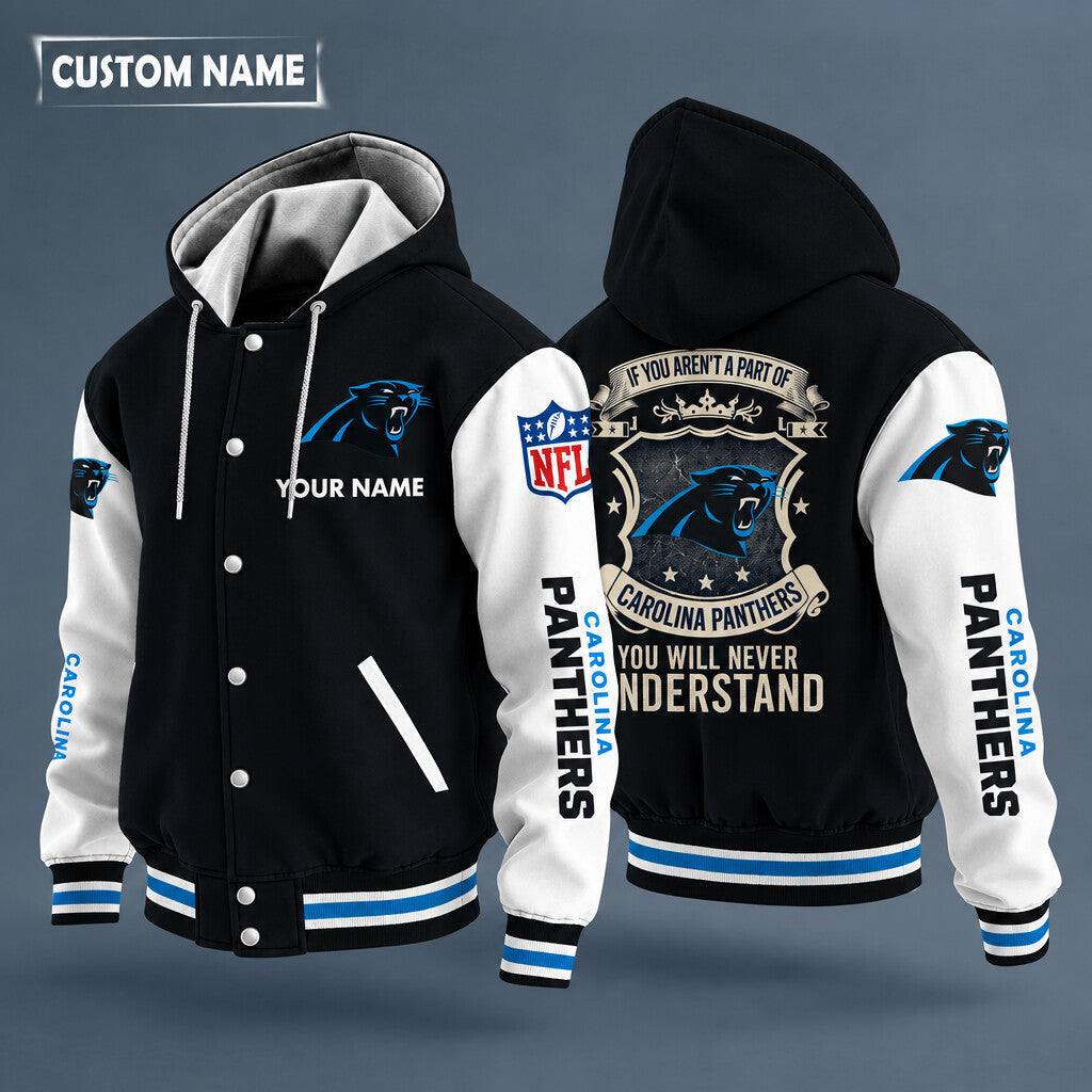 Carolina Panthers Hooded Letterman Jacket Custom Name Pgwyxm