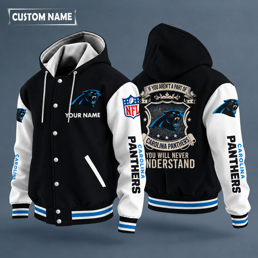 Carolina Panthers Hooded Letterman Jacket Custom Name Pgwyxm