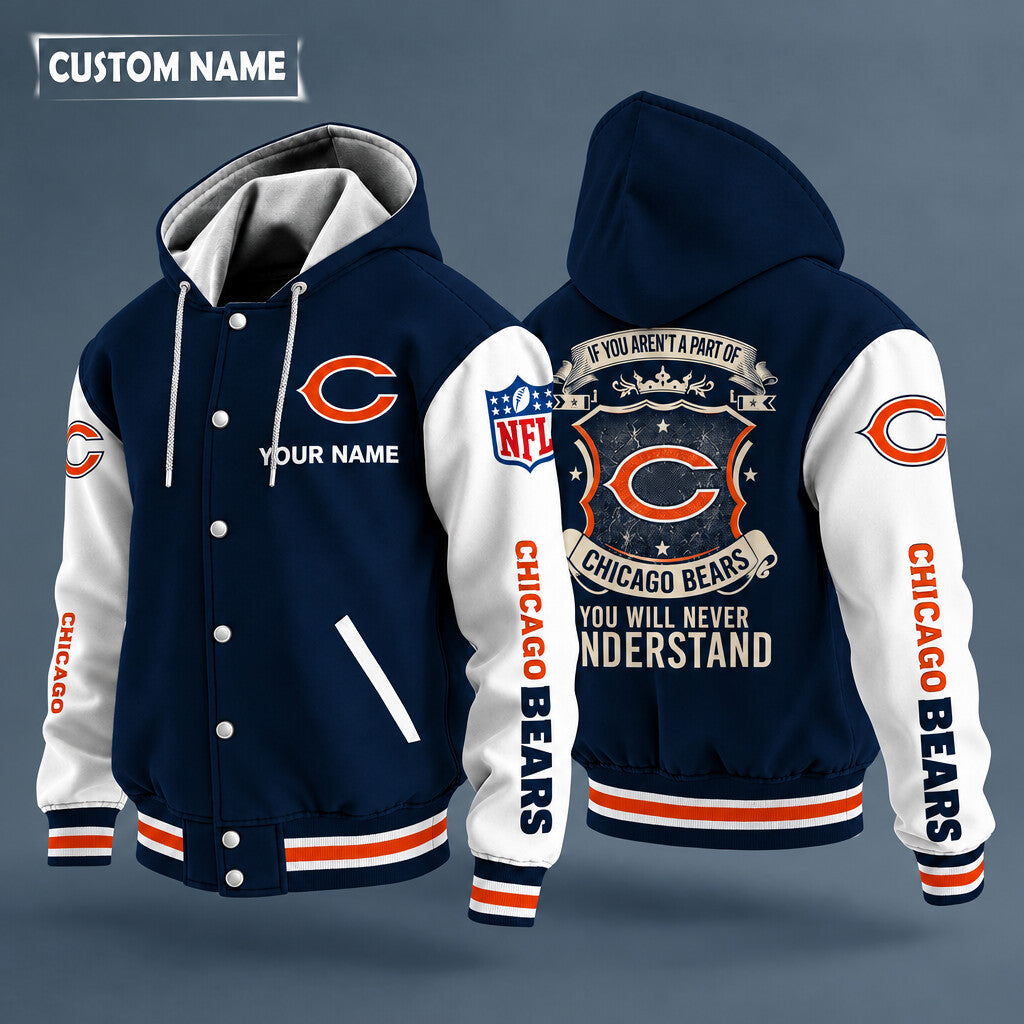 Chicago Bears Hooded Letterman Jacket Custom Name Pmp9rh