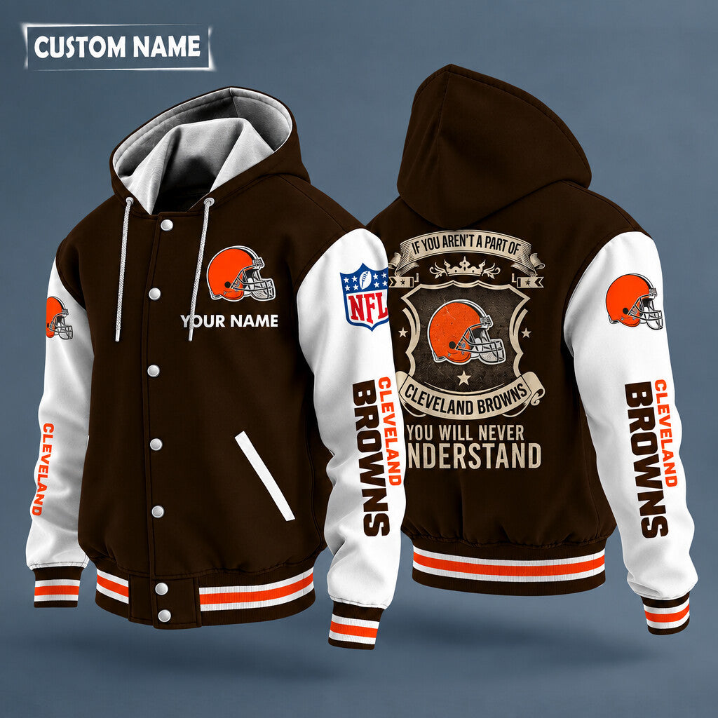 Cleveland Browns Hooded Letterman Jacket Custom Name Pgl8yp