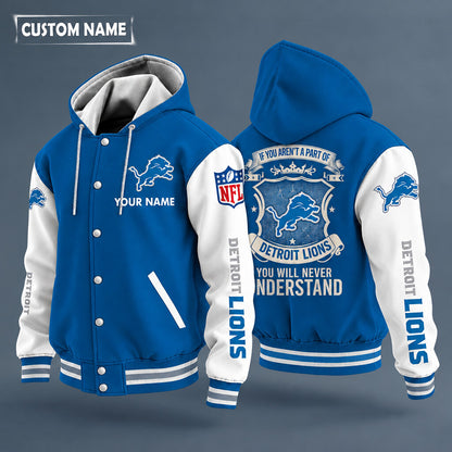 Detroit Lions Hooded Letterman Jacket Custom Name P7687g