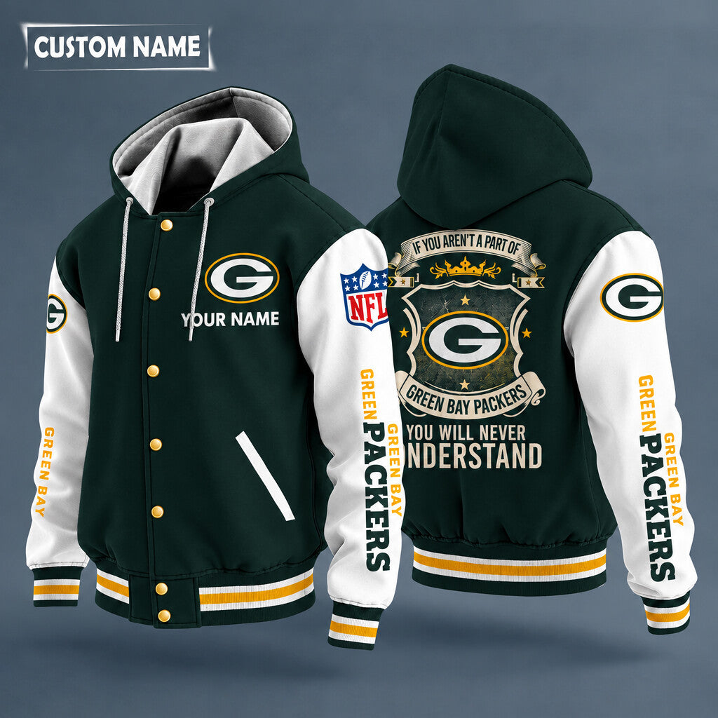 Green Bay Packers Hooded Letterman Jacket Custom Name Pdchvc